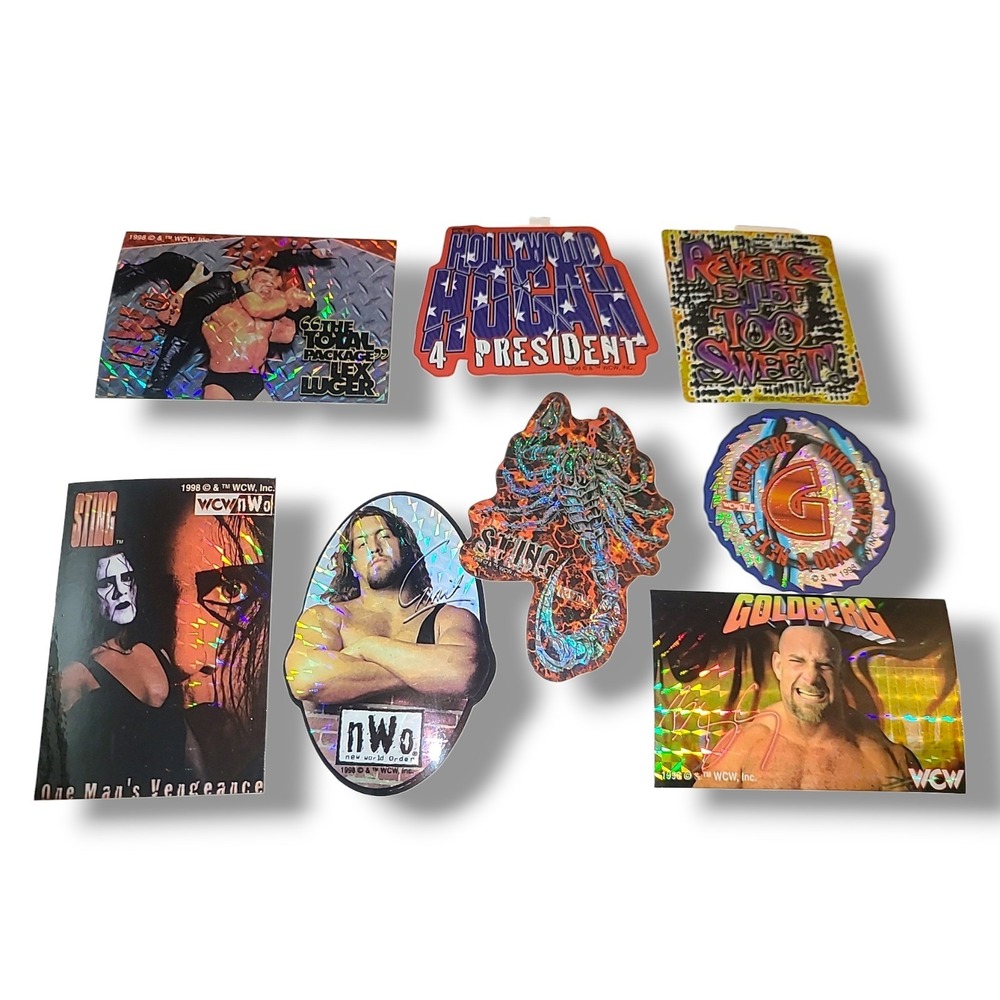 Lot of 8 Vintage 1998 WCW nWo Prism Foil Holographic Vending Machine Stickers